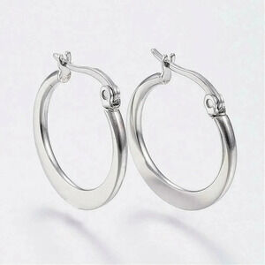 Surgical Stainless Steel Bladed Round 21x19mm Silver Hoop Earrings